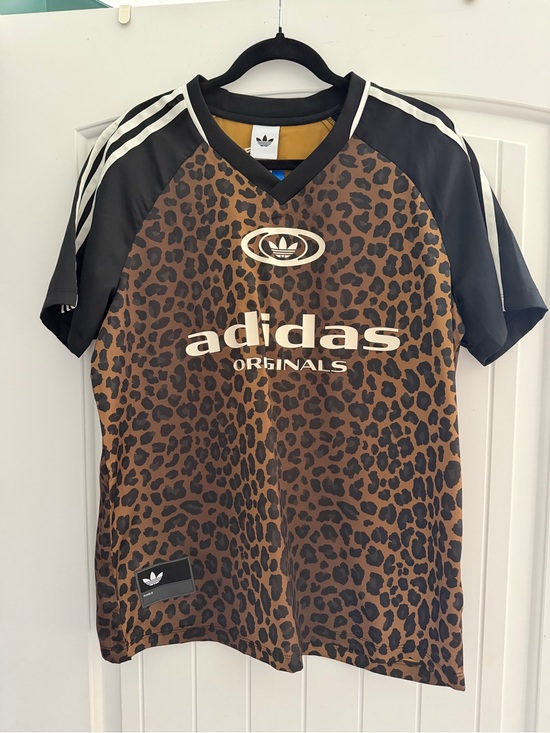 adidas Tops - adidas Brown Leopard Print Soccer Jersey with Black Sleeves